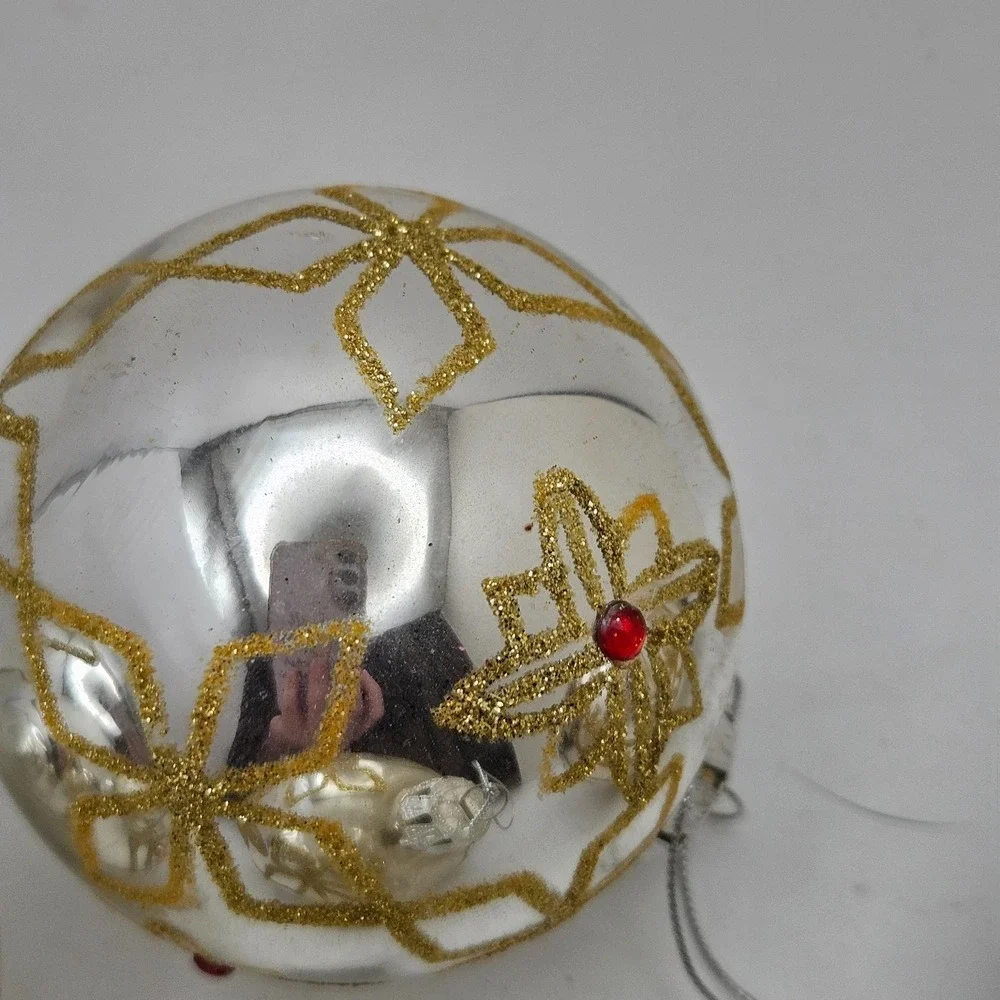 Vintage Glass Christmas Ornaments Lot of 4 Gold Glitter Jeweled Balls
